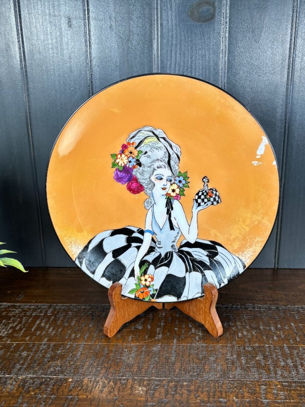Vintage Noritake Art Deco Lady Plate, 1920s Hand Painted Lusterware Porcelain